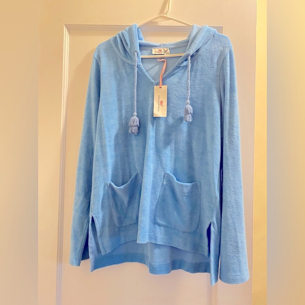 NWT Vineyard Vines Terry Towel Hoodie in Ocean Breeze Blue - Picture 6 of 9